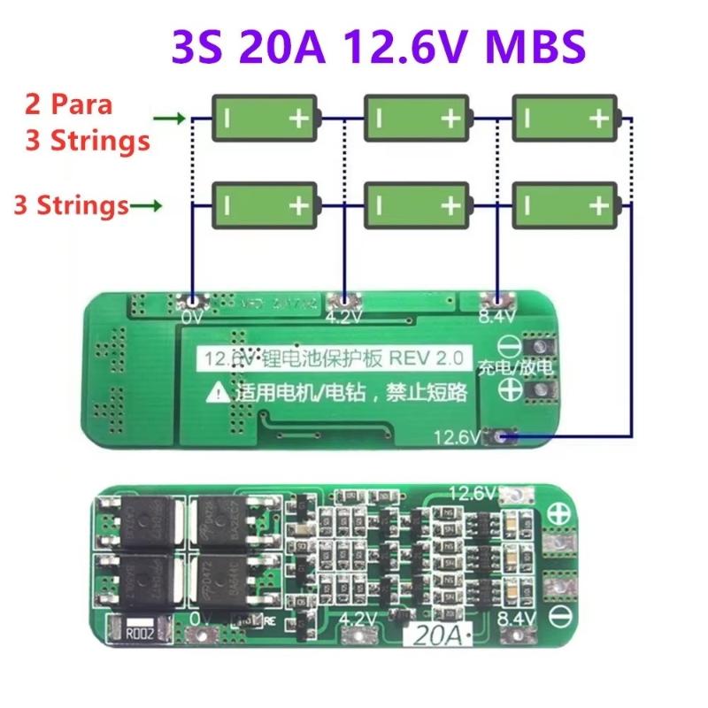 Drone Battery 3S - แผงป้องกันการชาร์จแบตเตอรี่ลิเธียม 3S 20A โมดูลป้องกันความปลอดภัยแบตเตอรี่ลิเธียมไอออน 18650 สำหรับการปรับแต่งพลังงานโดรน